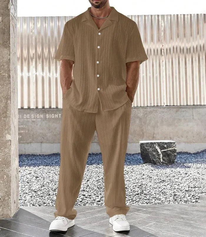 Elegant Men's Shirt and Pants Set, Lightweight Breathable Fabric, Tailored Fit for Versatile Style-1