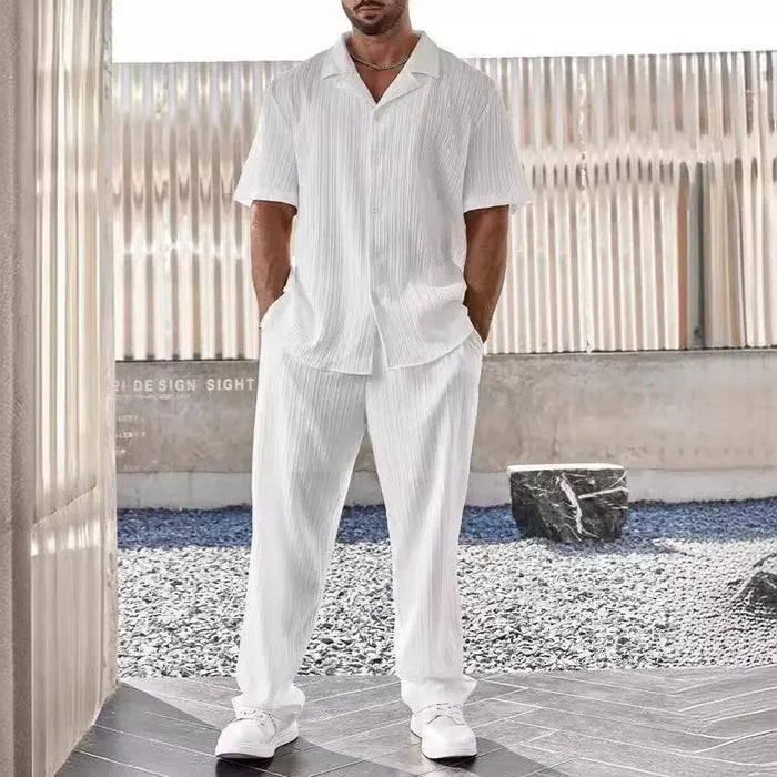 Elegant Men's Shirt and Pants Set, Lightweight Breathable Fabric, Tailored Fit for Versatile Style-2