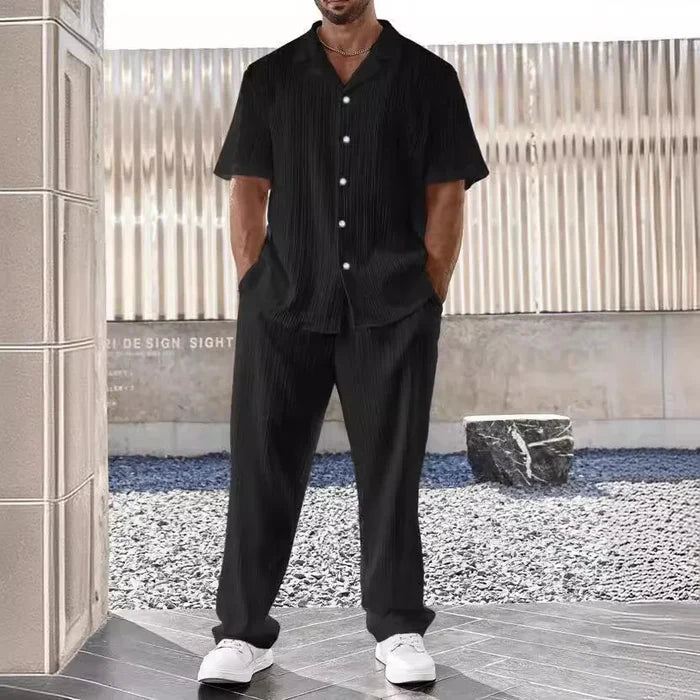 Elegant Men's Shirt and Pants Set, Lightweight Breathable Fabric, Tailored Fit for Versatile Style-5