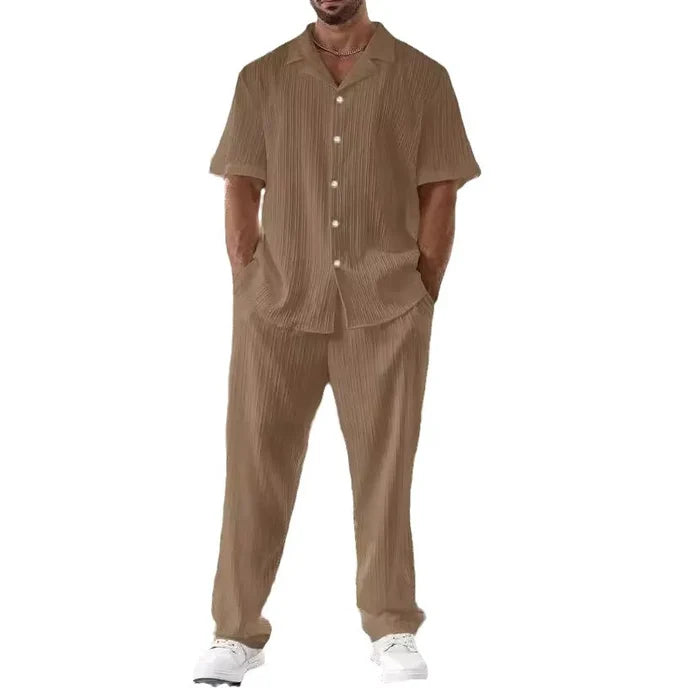 Elegant Men's Shirt and Pants Set, Lightweight Breathable Fabric, Tailored Fit for Versatile Style-6