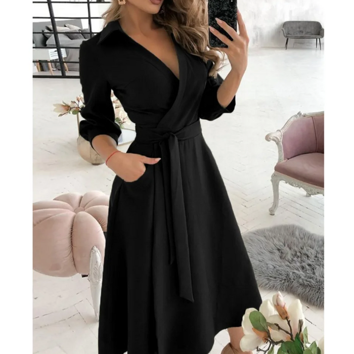 Variant image for Elegant Midi Dress for Women with Deep V-Neck, Flattering Fit, and Versatile Style for Any Occasion-1