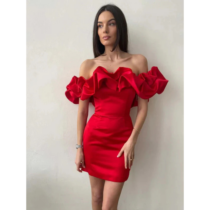 Elegant Off-Shoulder Women's Dress with Wrinkled Details ��� Versatile Summer Cocktail Dress in Black-2