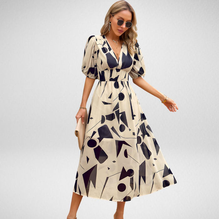 Variant image for Elegant Printed Midi Dress with Three-Quarter Sleeves for Women - Versatile Midi Dress for Any Occasion-4