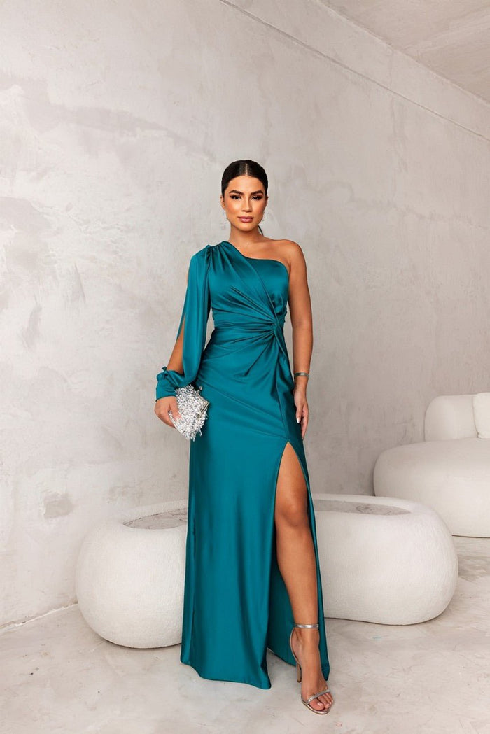 Elegant Black Satin Dress with Flattering Cut for Women's Cocktail and Formal Occasions-1