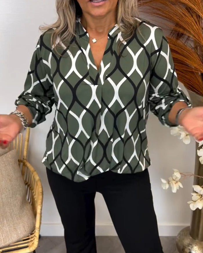 Elegant Women's Blouse with Geometric Pattern, Comfortable Stretch Cotton Summer Top for Versatile Styling-3