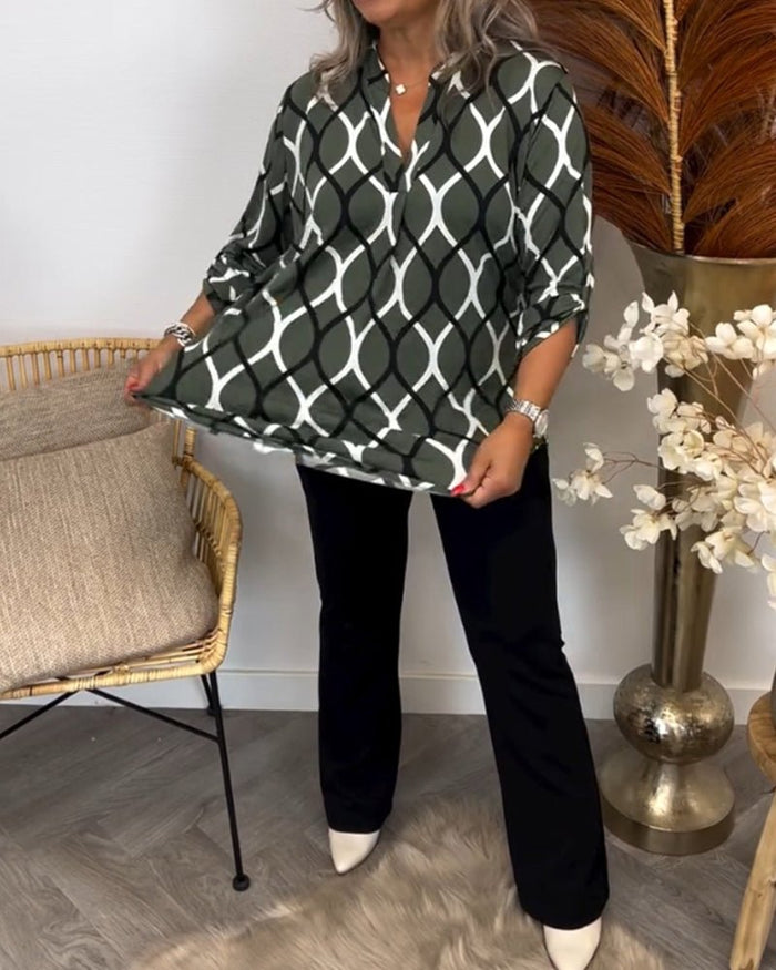 Elegant Women's Blouse with Geometric Pattern, Comfortable Stretch Cotton Summer Top for Versatile Styling-4
