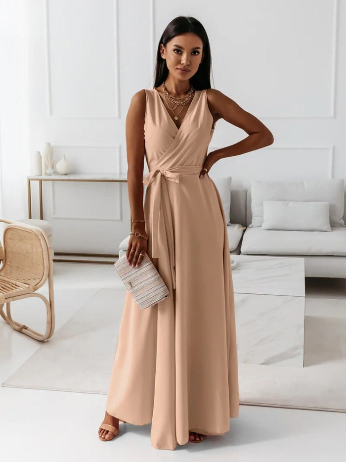 Elegant Women's Maxi Dress with V Neckline - Versatile Long Formal Dress for All Occasions-5