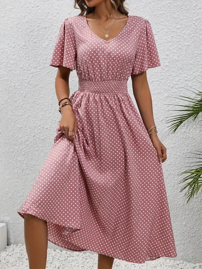 Feminine Summer Dress with Gathered Waist, Lightweight Breathable Fabric, Multiple Colors, Sizes S-XXL-1