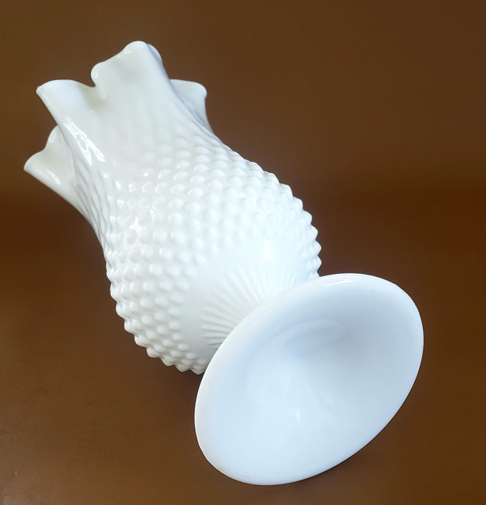 Fenton Large 14" White Hobnail Milk Glass Handkerchief Vase