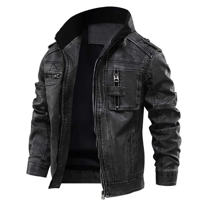 Fitted Men's Jacket - Slim Moto, Faux Leather, For Fall