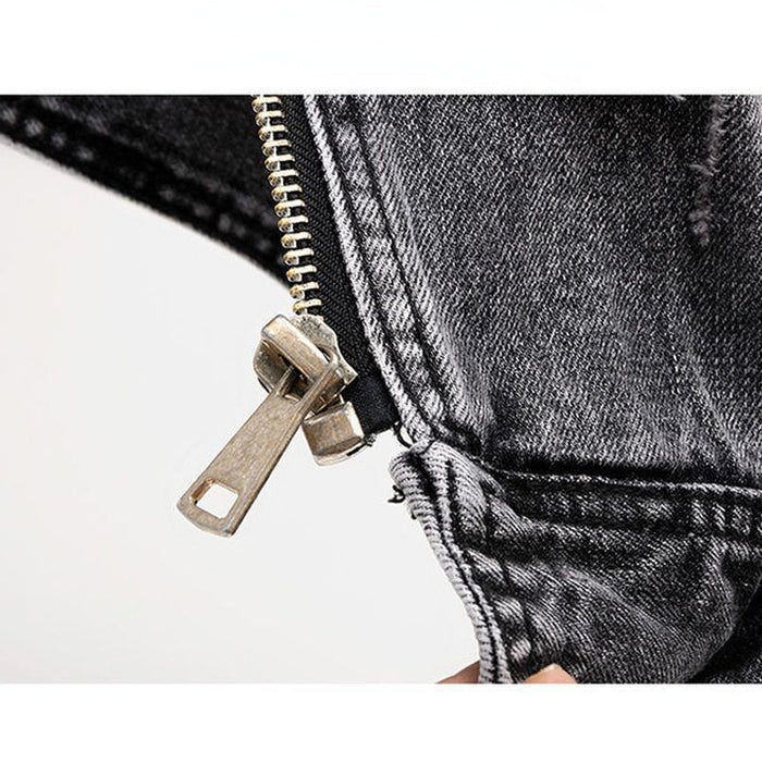 Fitted Women's Denim Vest - Moto Crop, Distressed, Casual