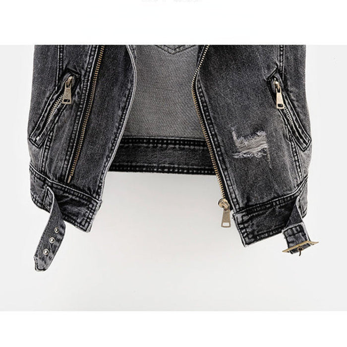 Fitted Women's Denim Vest - Moto Crop, Distressed, Casual