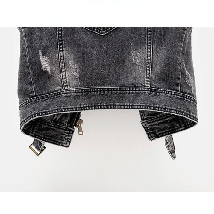 Fitted Women's Denim Vest - Moto Crop, Distressed, Casual