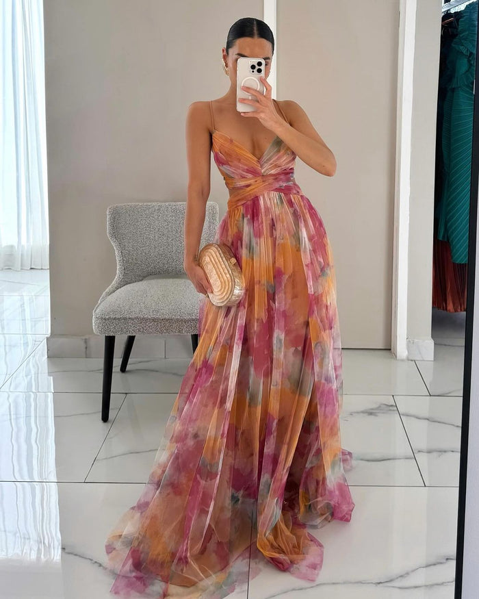 Floral Maxi Dress for Women, Adjustable Back Closure, Summer Wedding Guest Dress, Elegant and Comfortable-1