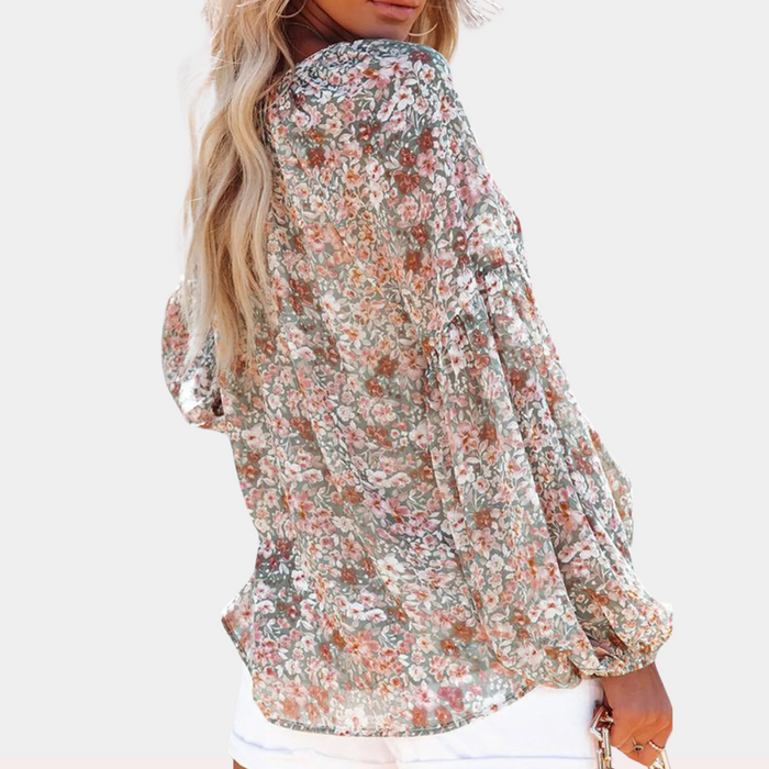 Floral Print White Blouse for Women, Lightweight Summer Top, Plus Size Casual Loose Fit in Green, Purple, Pink-6