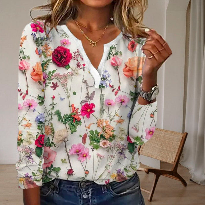 Floral Print Women's Blouse in Cotton-Polyester Blend, Lightweight Summer Top for Casual Wear-2