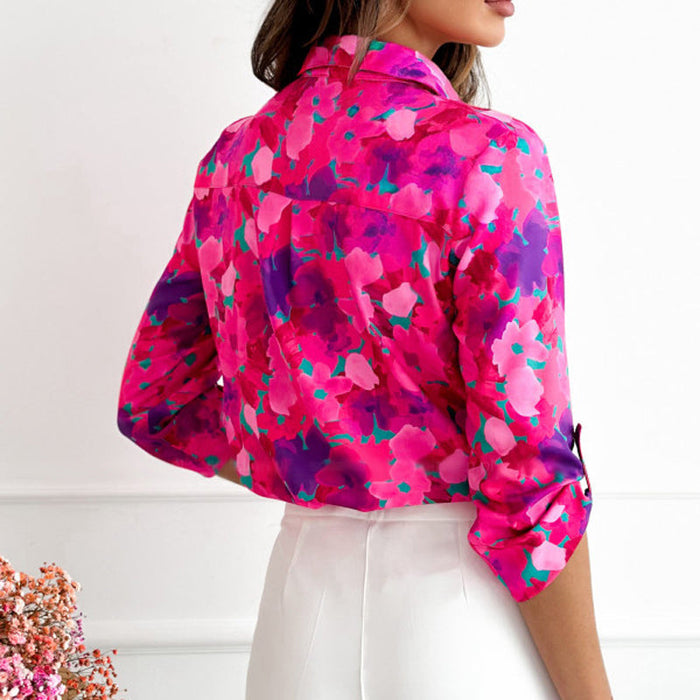 Floral Print Womens Blouse with Lace Collar, Three-Quarter Sleeves, Casual Summer Top for Women-3