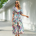 Variant image for Floral Summer Dress for Women with Puffed Sleeves and V-Neck - Perfect Wedding Guest Dress-1