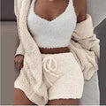 Fluffy Pajamas Set for Women Plus Size Tank Top Shorts Winter Sleepwear