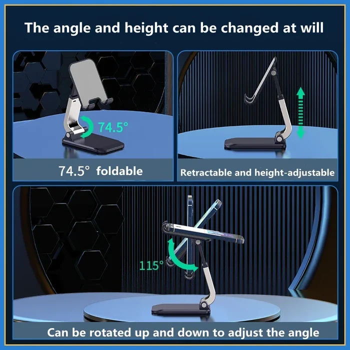 Foldable Aluminum Mobile Phone & Tablet Stand - Ergonomic Desk Holder for iPad, iPhone, Adnroid Accessories