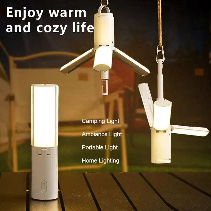 Folding Outdoor Camping Light Portable Lantern Rechargeable 3 Modes Dimmable for Tent Emergency Use
