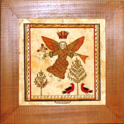 Fractur - Angel with Trumpet, American Folk Art, Collectible, Affordable Art [Home Decor]- Olde Church Emporium