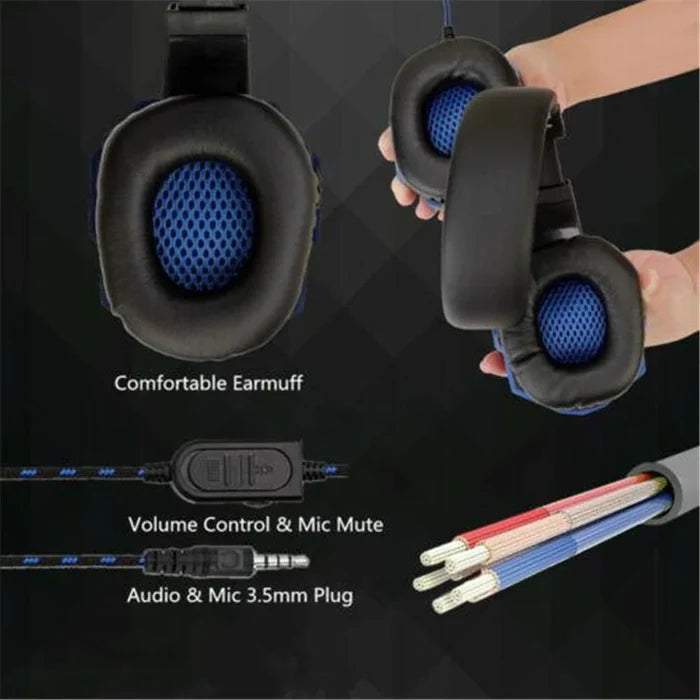 Gaming Headset Wired Noise Cancelling Microphone Adjustable