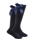 Girls Premium Quality Knee High Socks with Bow - Navy (6-8.5 to 12-3.5) (Pk6) 43B794