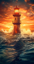 Glorious Sunset And Lighthouse