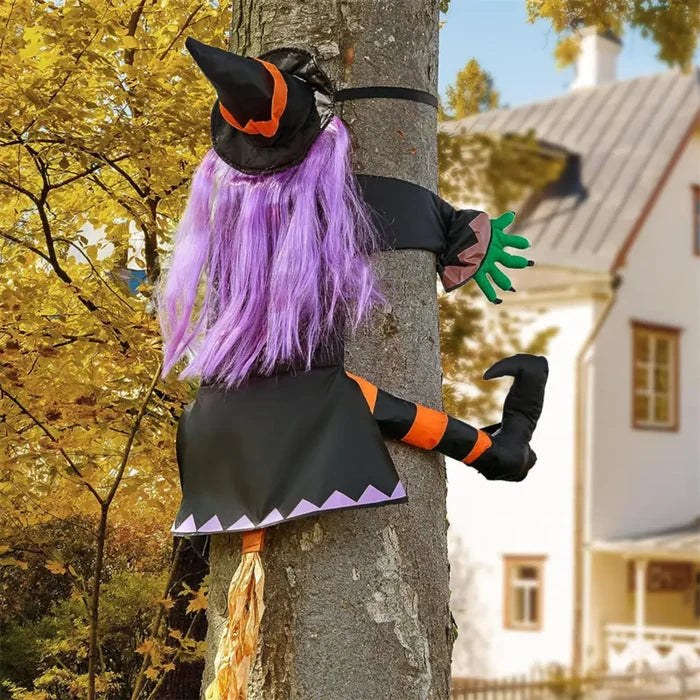 Halloween Witch Tree Decoration Non Woven Hanging Outdoor Yard Decor Fall 2025 Spooky Crashing Display