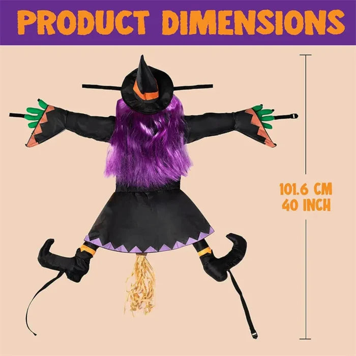 Halloween Witch Tree Decoration Non Woven Hanging Outdoor Yard Decor Fall 2025 Spooky Crashing Display