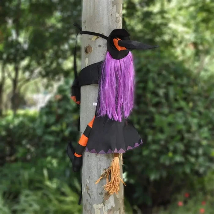 Halloween Witch Tree Decoration Non Woven Hanging Outdoor Yard Decor Fall 2025 Spooky Crashing Display
