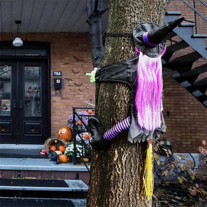 Halloween Witch Tree Decoration Non Woven Hanging Outdoor Yard Decor Fall 2025 Spooky Crashing Display