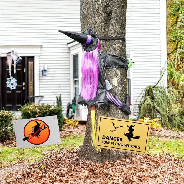 Halloween Witch Tree Decoration Non Woven Hanging Outdoor Yard Decor Fall 2025 Spooky Crashing Display