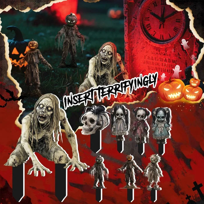 Halloween Yard Stakes Plastic Spooky Cartoon Garden Ornaments Fall 2025 Outdoor Courtyard Decor Easy Setup