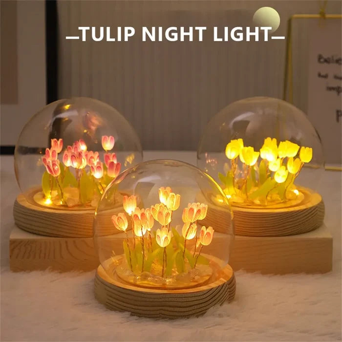 Handmade LED Tulip Flower Night Light - DIY Decorative Lamp for Bedroom, A Perfect Valentine's Day Gift