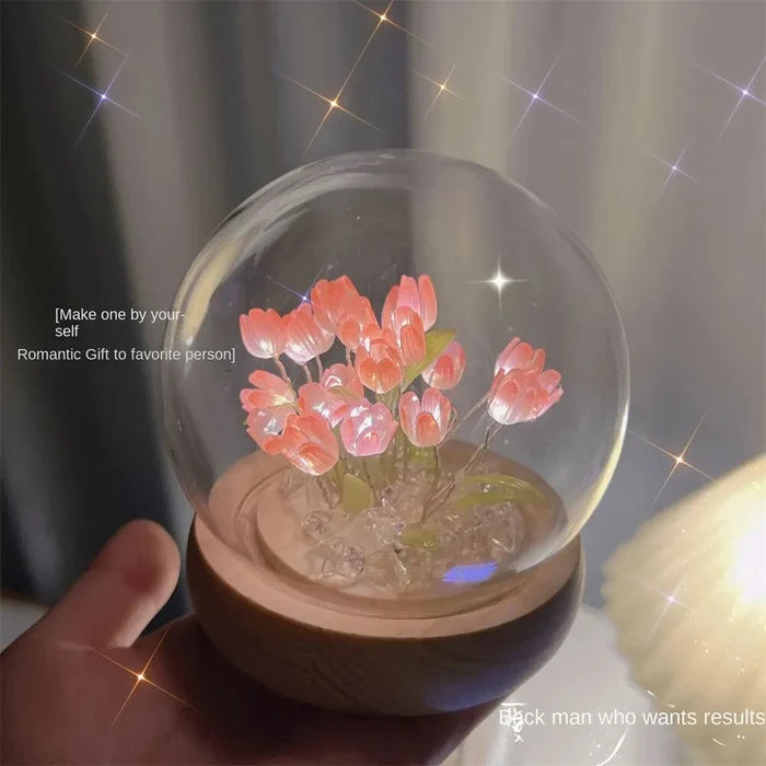 Handmade LED Tulip Flower Night Light - DIY Decorative Lamp for Bedroom, A Perfect Valentine's Day Gift