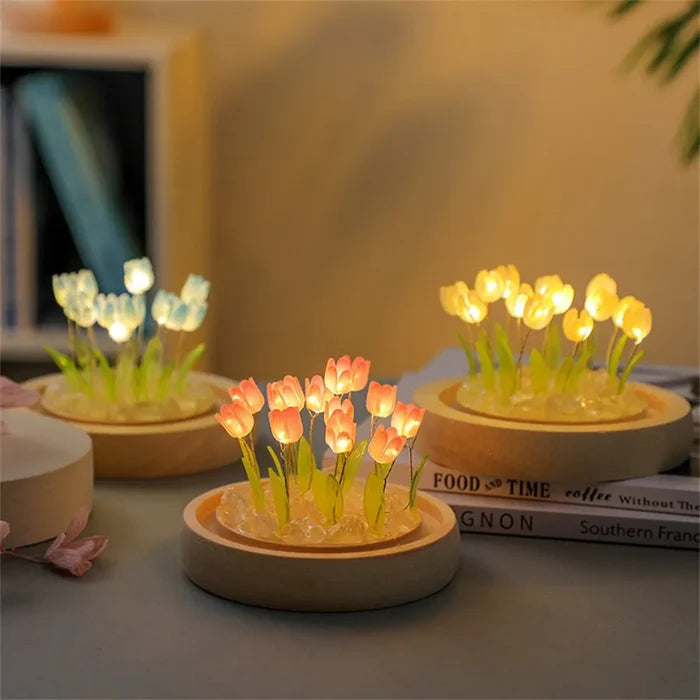 Handmade LED Tulip Flower Night Light - DIY Decorative Lamp for Bedroom, A Perfect Valentine's Day Gift