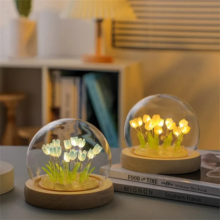Handmade LED Tulip Flower Night Light - DIY Decorative Lamp for Bedroom, A Perfect Valentine's Day Gift