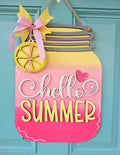 Hello Summer Lemonade Mason Jar Door Hanger