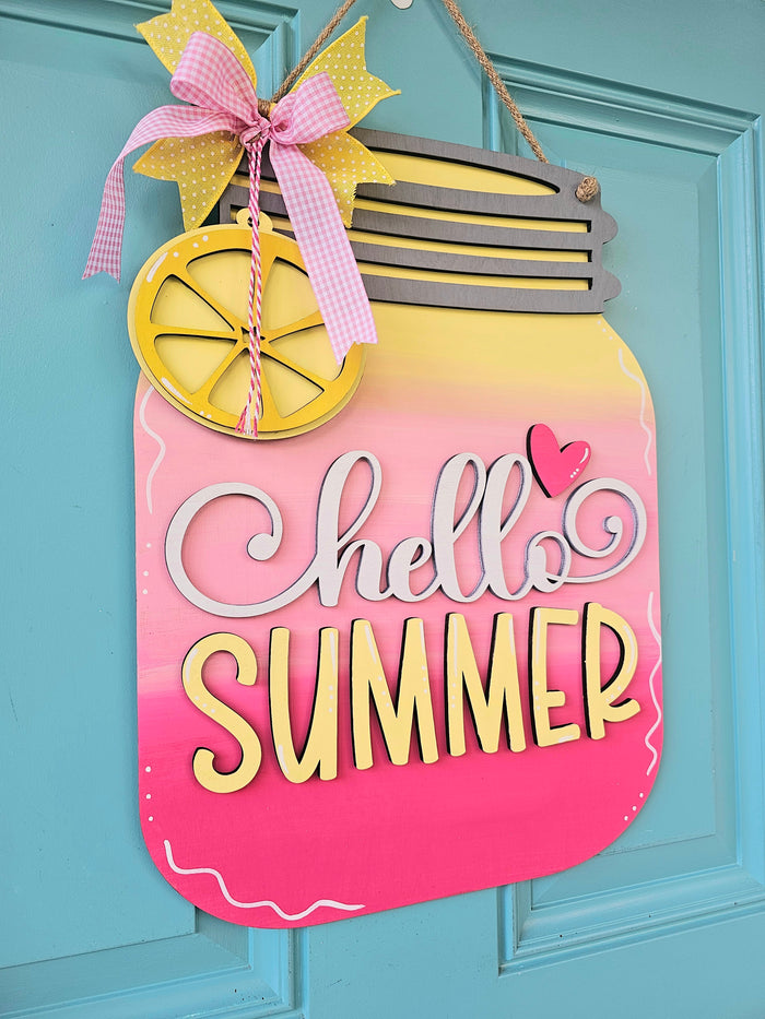 Hello Summer Lemonade Mason Jar Door Hanger