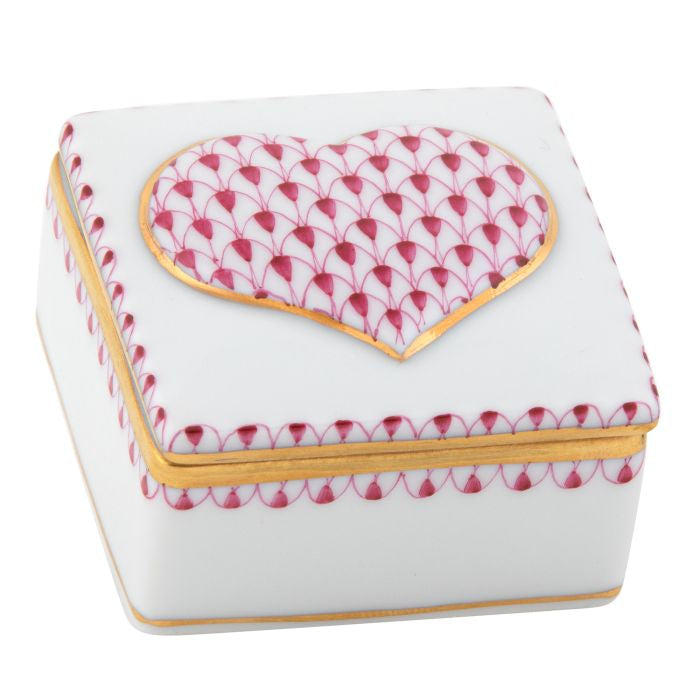 Herend Decorative Embossed Heart Box - Raspberry