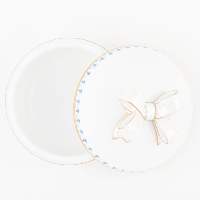 Herend Decorative Round Box with Bow - Blue