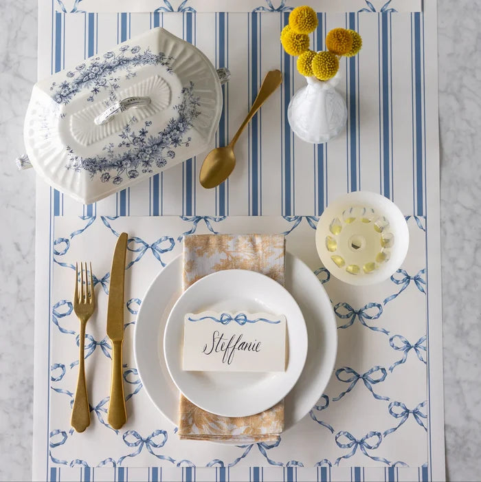 Hester & Cook Cornflower Blue Linen Stripe Table Runner