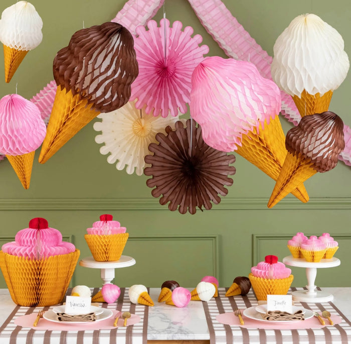 Hester & Cook Honeycomb Paper - Medium Strawberry Ice Cream Cone