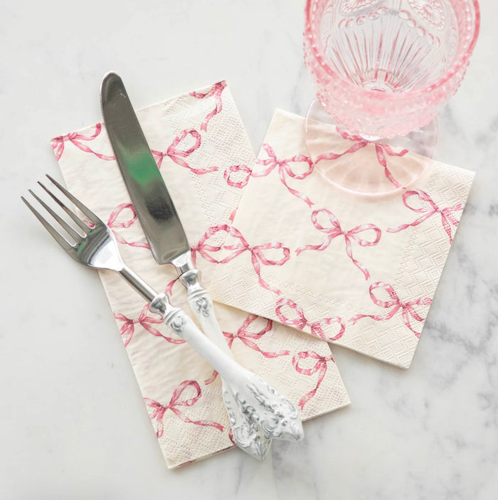 Hester & Cook Pink Bow Lattice Cocktail Napkins