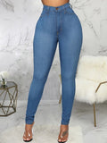 Variant image for High Waist Skinny Stretch Jeans for Women, Comfortable Fit, Versatile Blue, Black, Grey, Sizes XS-XL-1