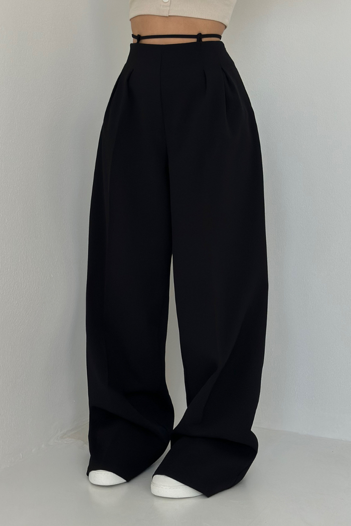 High-Waisted Wide-Leg Trousers in Dark Blue, Soft and Comfortable Palazzo Pants for Effortless Style-2