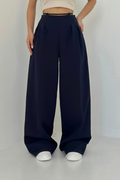 Variant image for High-Waisted Wide-Leg Trousers in Dark Blue, Soft and Comfortable Palazzo Pants for Effortless Style-3