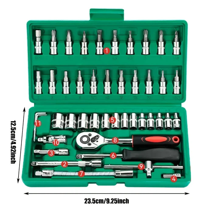 Home Tools Drive Socket Set - 1/4 Inch Ratchet Wrench & Metric Hex Bit Kit for Mechanics